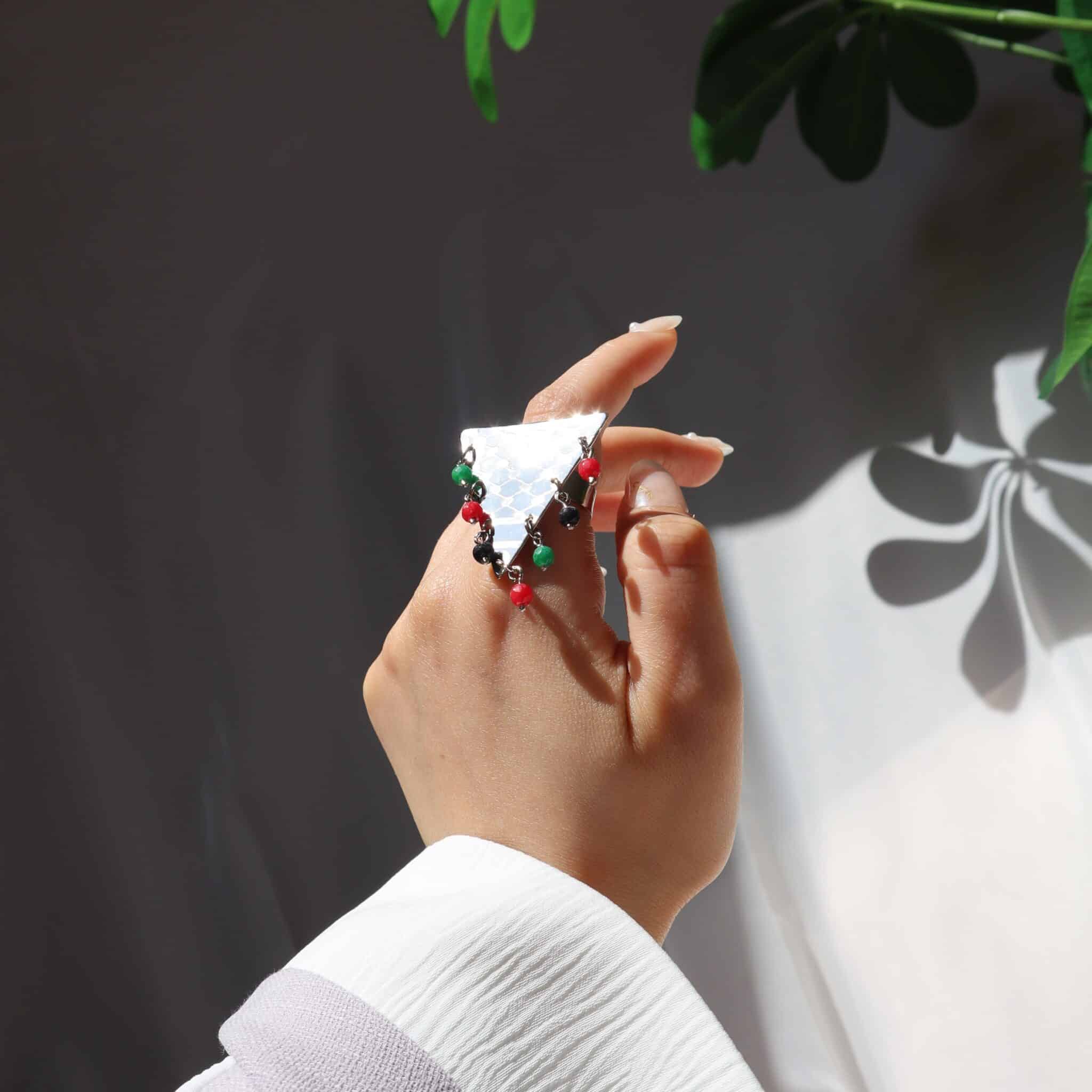 Palestine pattern coloerd beads charms Ring 4 palestine pattern and colors ring