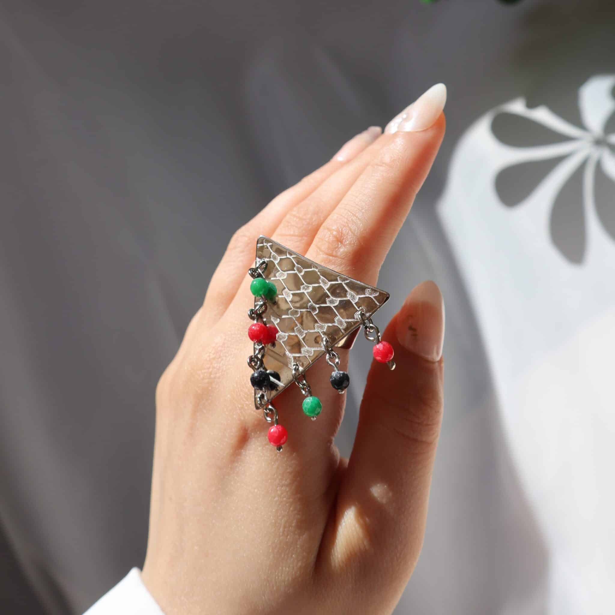 Palestine pattern coloerd beads charms Ring 1 palestine pattern and colors ring