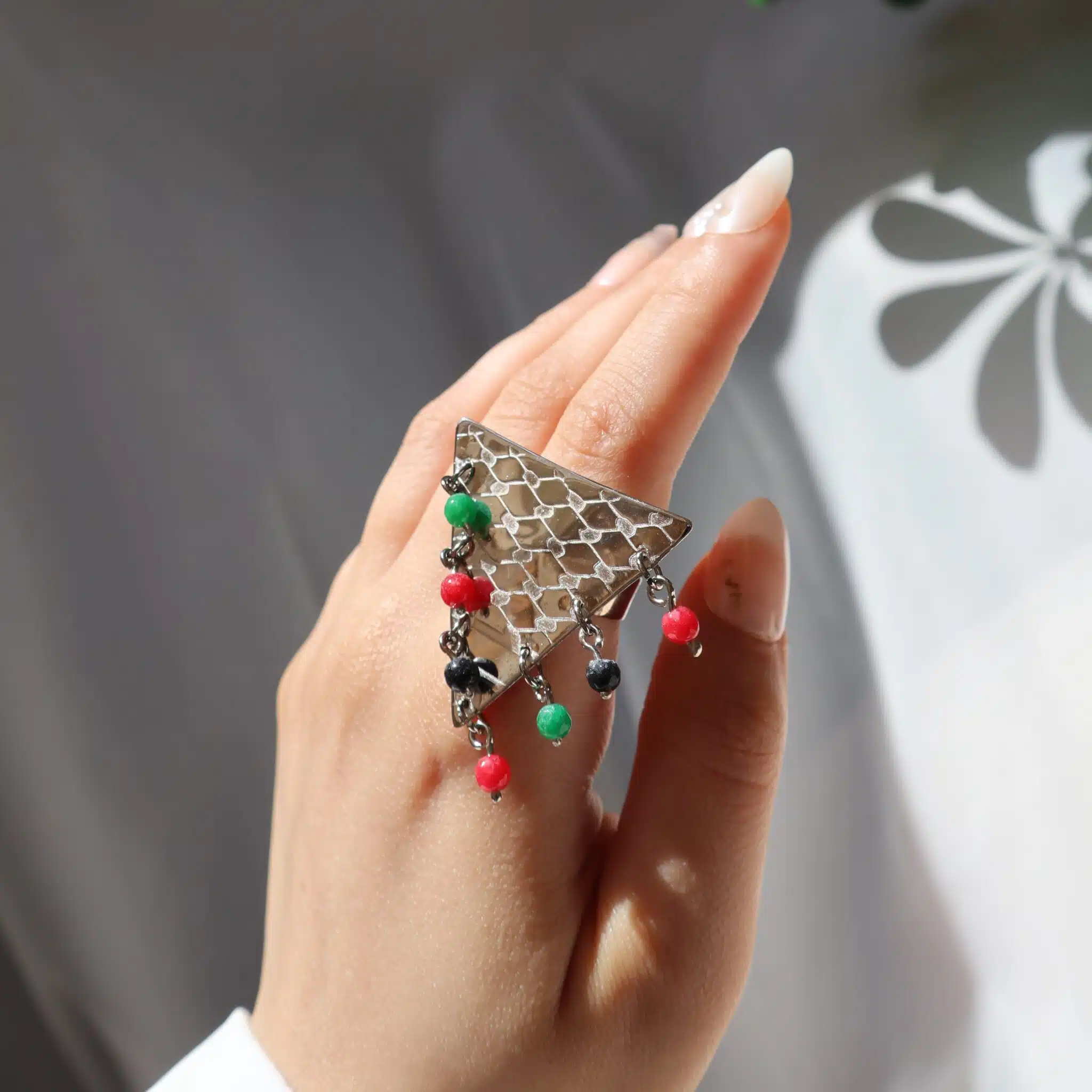 Palestine pattern coloerd beads charms Ring 1 palestine pattern and colors ring