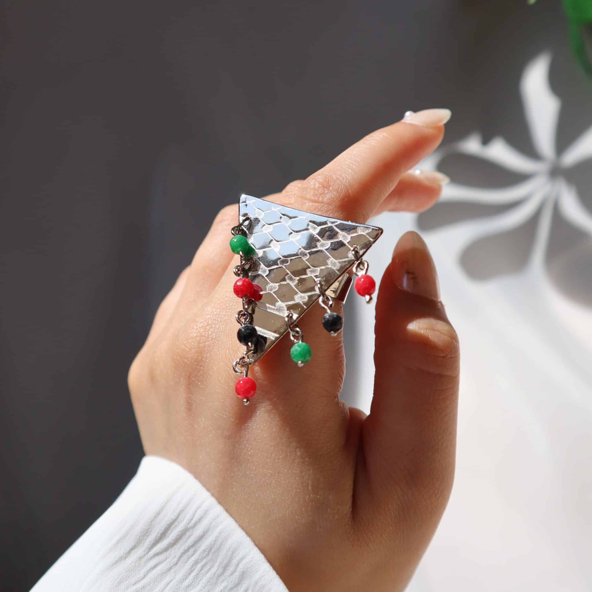 Palestine pattern coloerd beads charms Ring 2 palestine pattern and colors ring