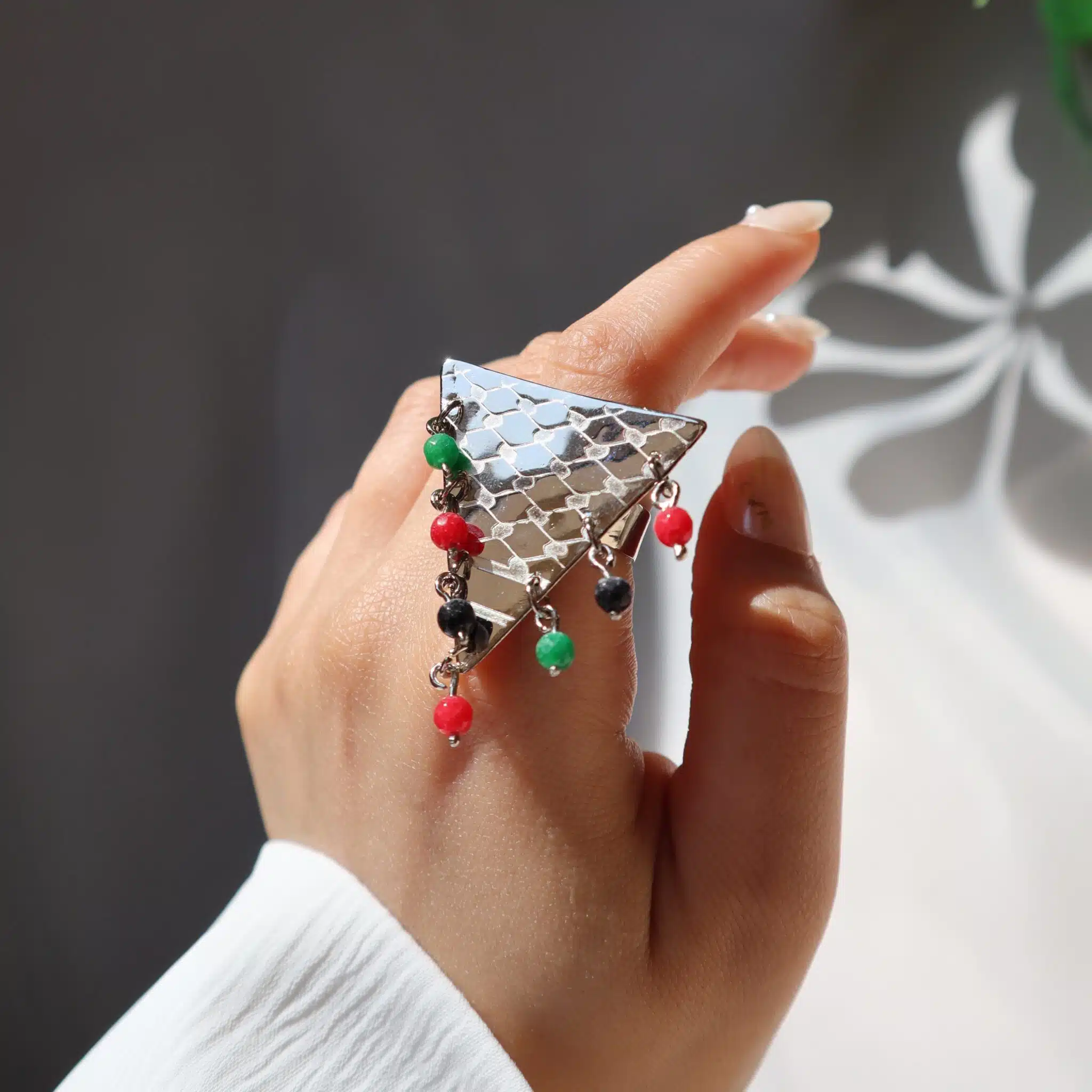 Palestine pattern coloerd beads charms Ring 2 palestine pattern and colors ring