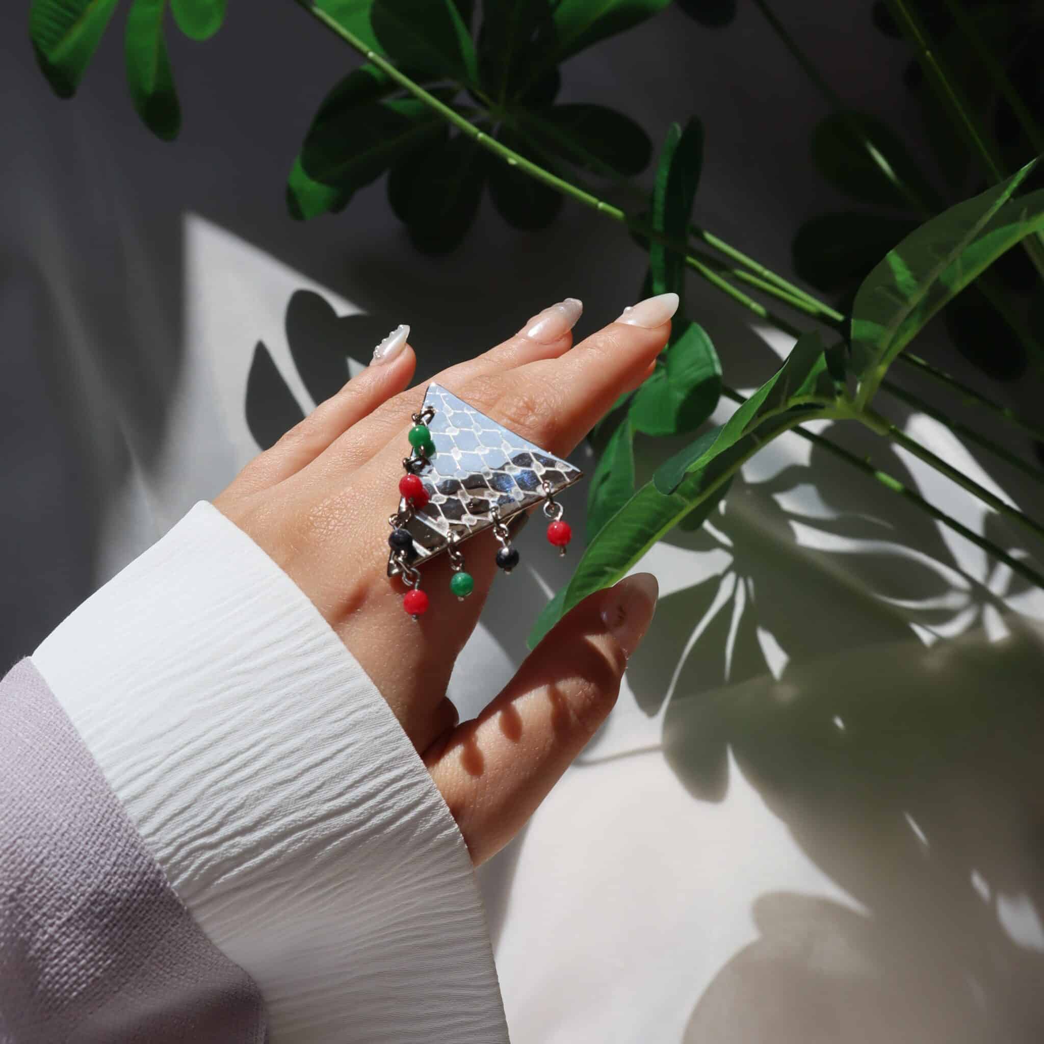Palestine pattern coloerd beads charms Ring 3 palestine pattern and colors ring