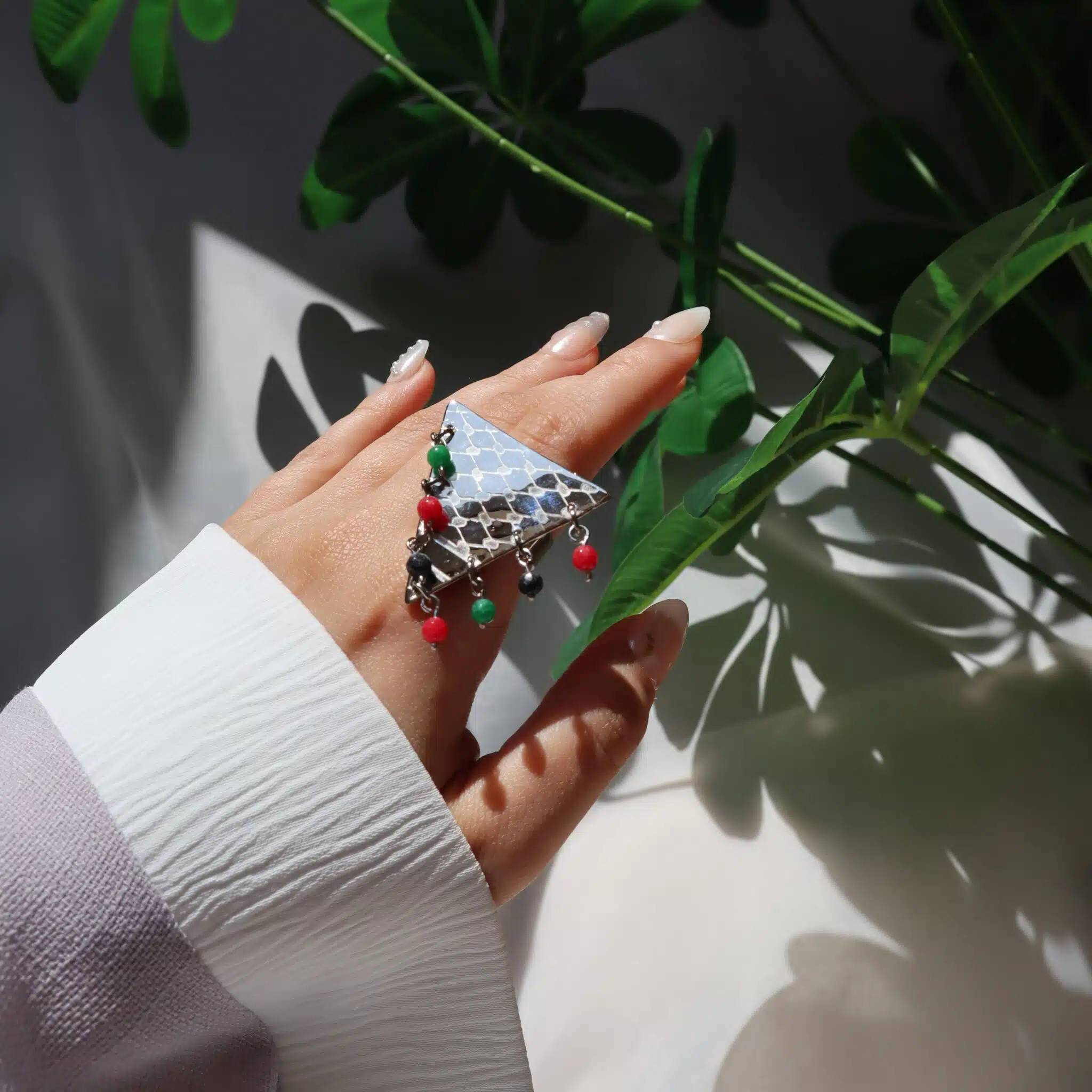 Palestine pattern coloerd beads charms Ring 3 palestine pattern and colors ring