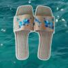 Linen Blue Florals Slippers