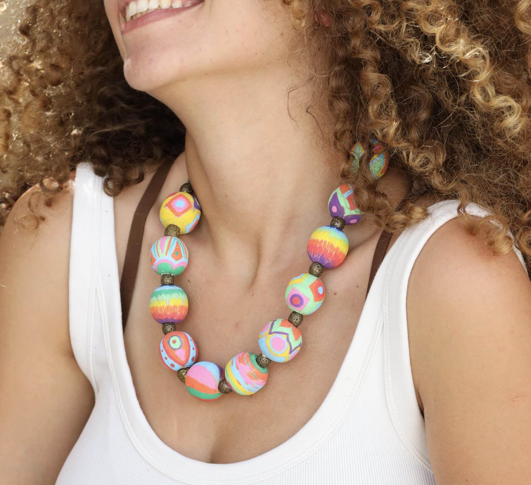 Pastel Hand-painted large beads leather necklace 1 Pastel Hand-painted large beads leather necklace