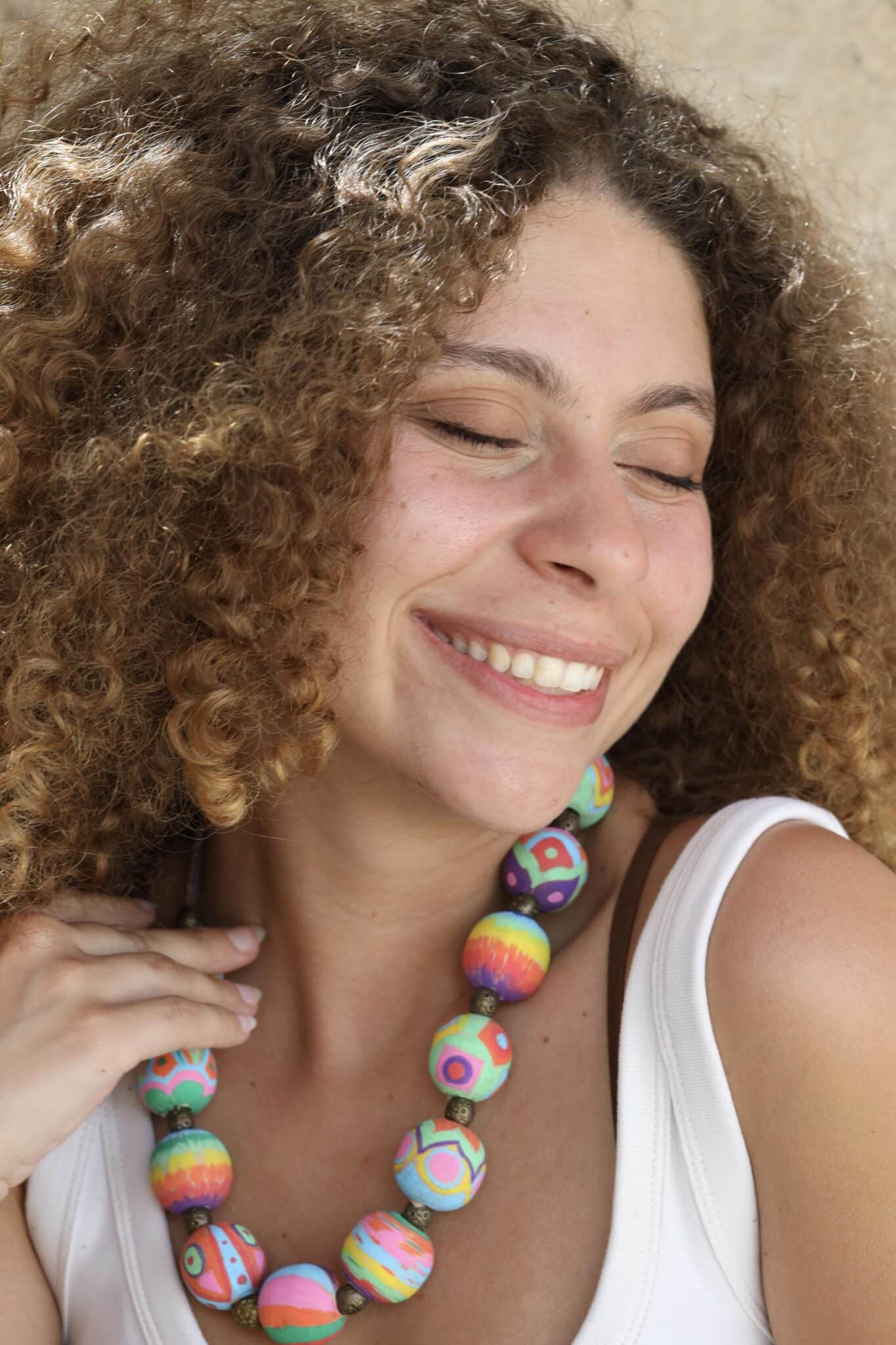 Pastel Hand-painted large beads leather necklace 4 0E8A2654 copy scaled