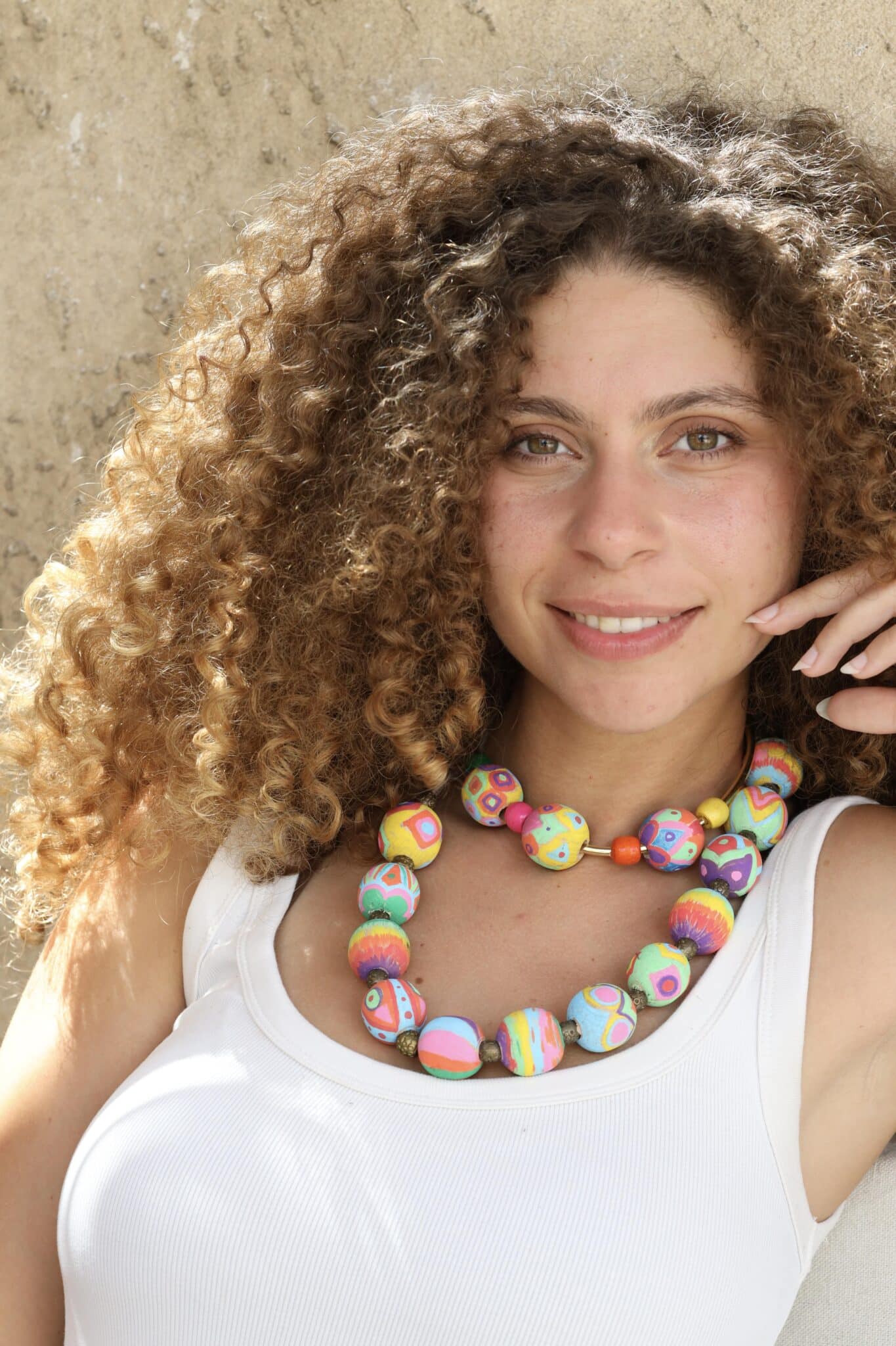 Pastel Hand-painted large beads leather necklace 2 0E8A2661 copy scaled