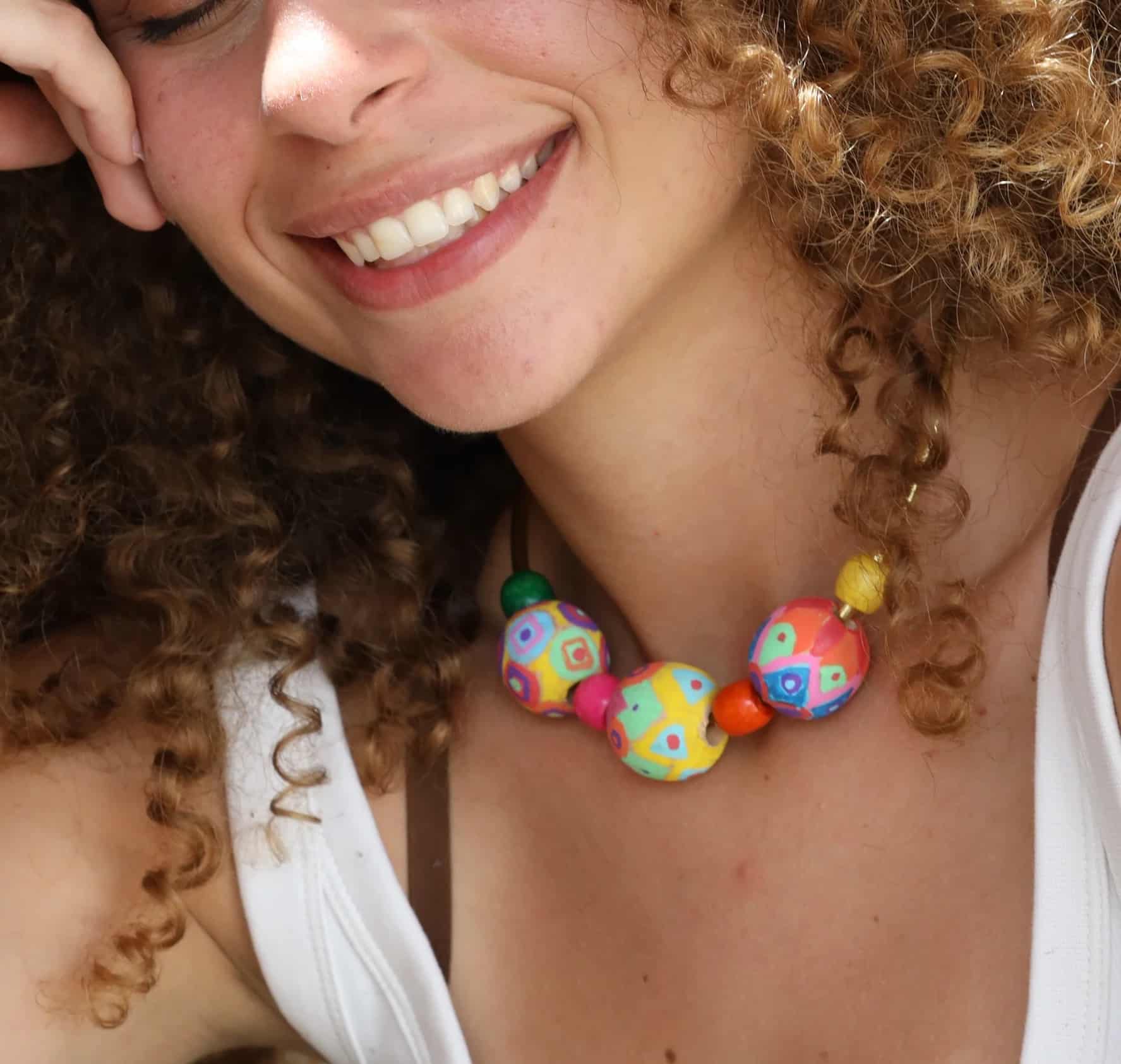 Pastel Large Hand-painted Beads Necklace 1 Pastel Large Hand-painted Beads Necklace