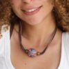 Brown Leather Necklace With A Colored Bead