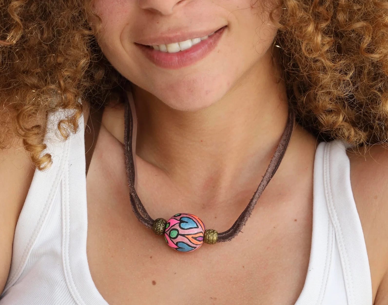 Brown Leather Necklace With A Colored Bead 1 Brown Leather Necklace With A Colored Bead