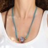 Blue Leather Necklace With A Colored Bead
