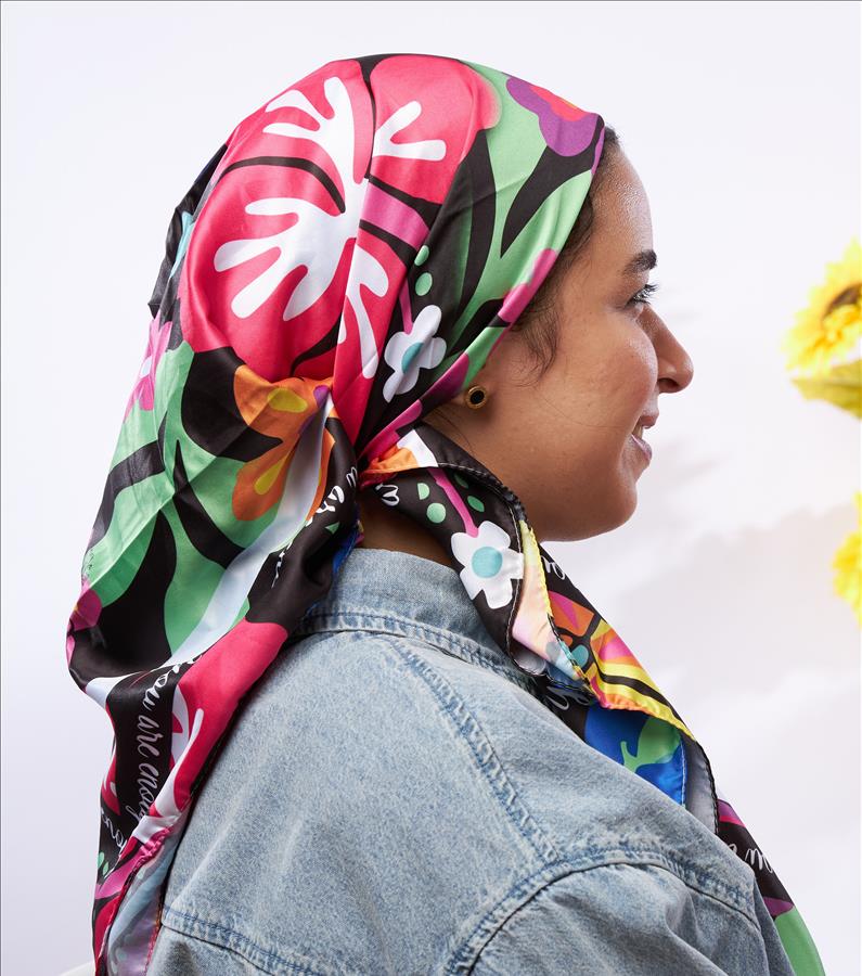 Black Floro Square Scarf 1 Black Floro Square Scarf