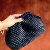 Crochet leather coard black clutch