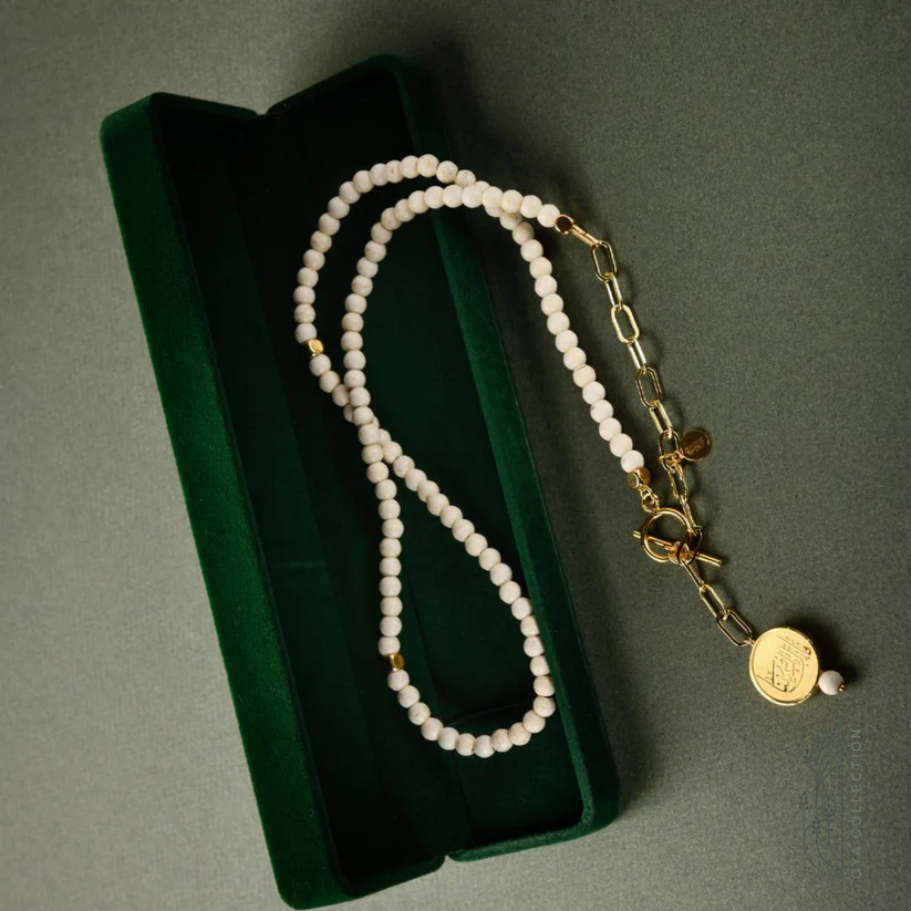 Magnesite rosary necklace/bracelet with 18k Gold Plated Brass Pendant 1 Magnesite rosary necklace/bracelet with 18k Gold Plated Brass Pendant