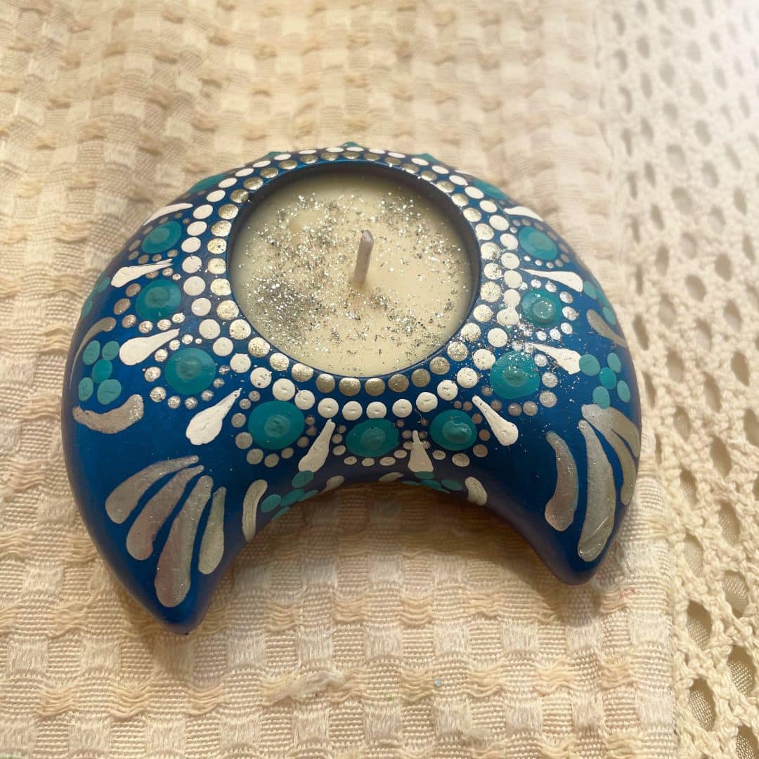 blue mandala decore 4 small helal candle