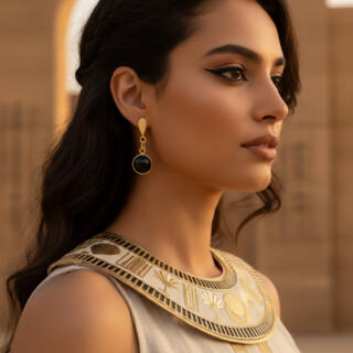 Gold plated textured drop earrings with Onyx (E200XMG)