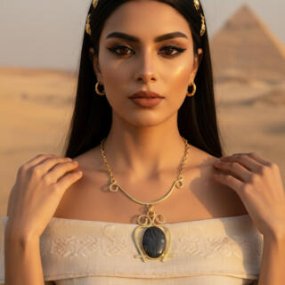 Gold plated curved frame with oval marble-like stone (N168XMG)