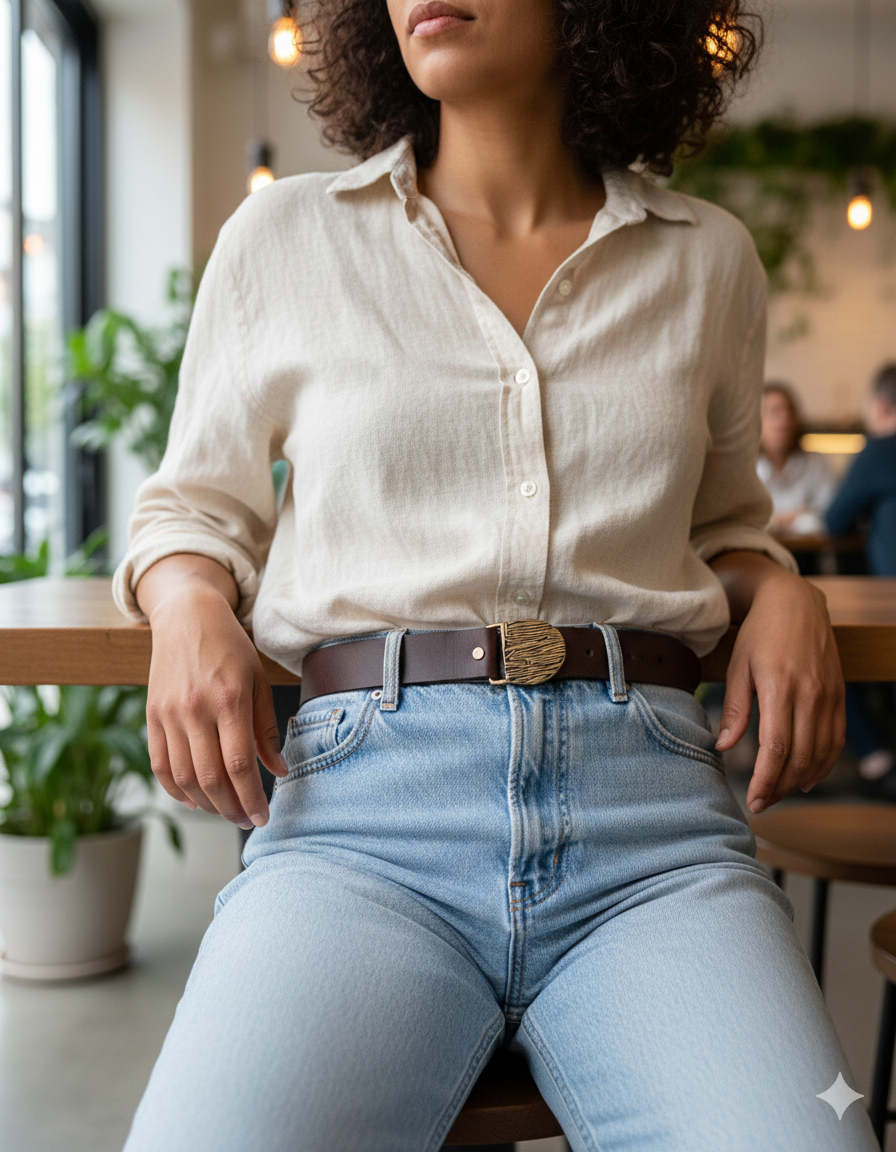 Artisan Leather Belt with Handmade Brass Buckle 1 These whiskey shade belts are made with vegetable tanned 10 oz. saddle leather, 1.5 inches and feature brass rivets and a keeper. All belts are individually crafted by hand in Connecticut by cobblers and leather-workers to our specifications. The buckle is Sand-cast brass with polished sand finish, and have a substantial feel at 3.2 oz. Each buckle is individually crafted by hand, and all measure approximately 2.5 x 2.9 inches. Buckles are hand cast in sand molds at the Mystic River Foundry in Mystic, Connecticut. All belts are made to order. Please allow 3-5 business days for us to complete and ship to you. If your size isn't listed just send us a message, we can make any size. Figuring out your belt size: As a general rule of thumb, pick your belts two or three sizes larger than your pants to get a good fit. If you wear a 34″ trouser waist, belt sizes 36″-38″ will probably be in the right neighborhood. To measure for a more exact belt length, feed a tape measure through your favorite jeans or pants. Order the belt size that matches the measurement. This measurement will be the center hole on your new belt. You will have two holes on each side of the center hole to accommodate your pants/jeans that are worn at different heights on your hips/waist.