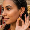 Gold plated stud pairing earrings toast and jam with red enamel (E204XMG)