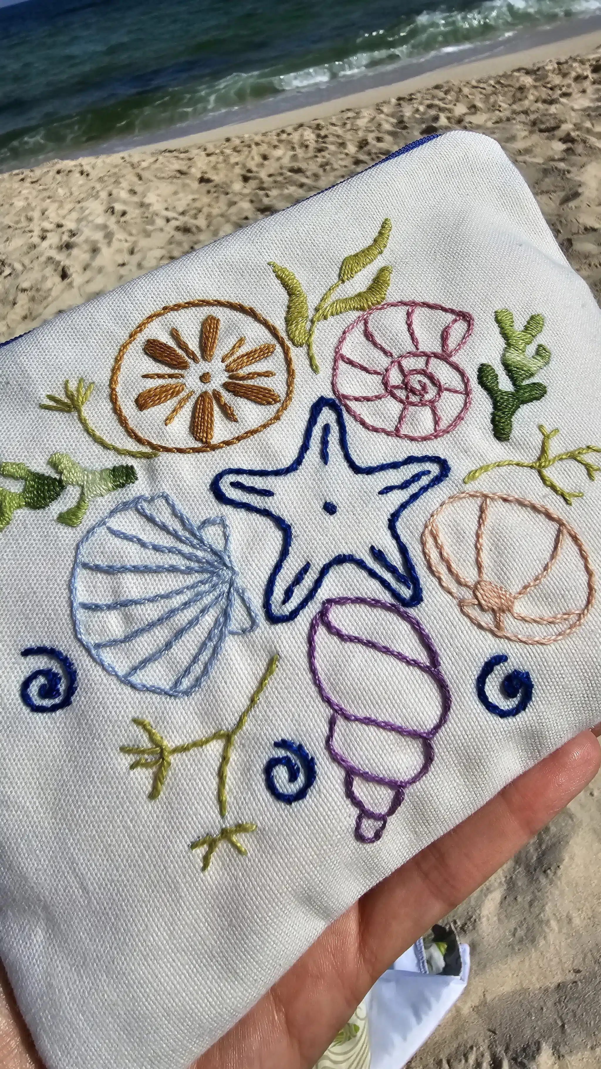 Seashell Hand-embroidered cotton Pouch 6 20250607 090907 scaled