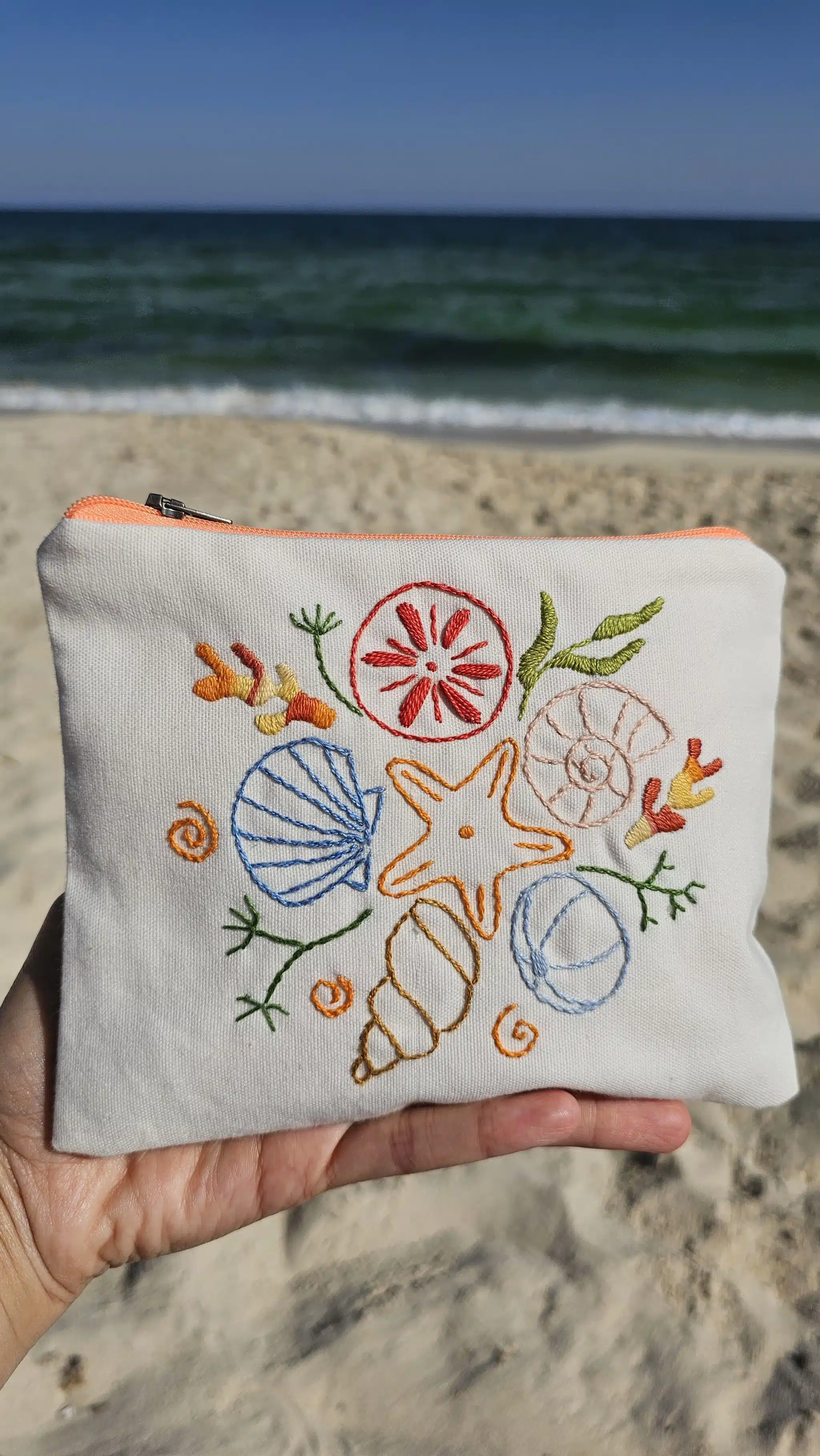 Seashell Hand-embroidered cotton Pouch 3 20250607 091038 scaled