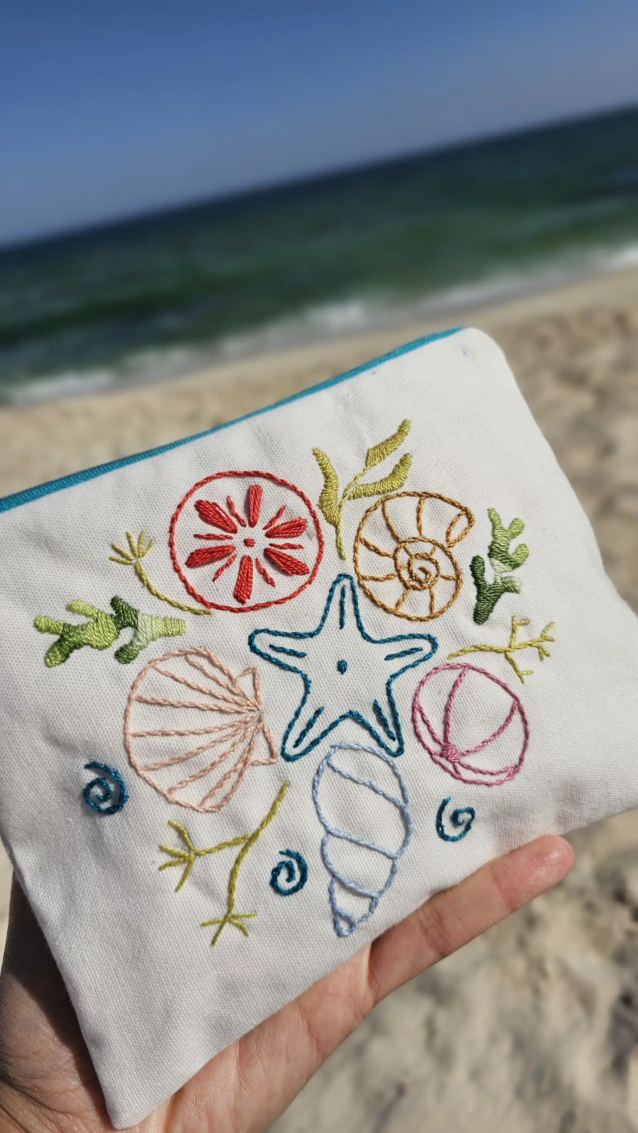 Seashell Hand-embroidered cotton Pouch 2 20250607 091221 scaled