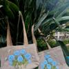 Beige and blue garden tote bag