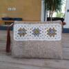 Beige clutch with silver/gold granny squares