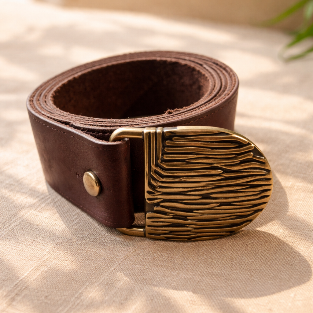 Artisan Leather Belt with Handmade Brass Buckle 2 20260202 2127 Image