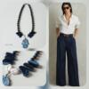 Hamsa hand statement necklace- Navy blue