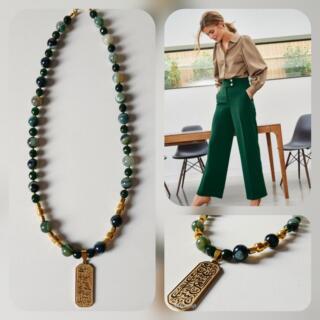 أن مع العسر يسر statement necklace- Dark Olive