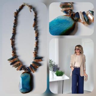 blue | brownish statement necklace with gemstones