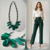 Green stones statement necklace with hematite and pearls