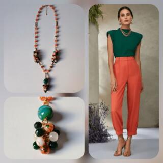 Orange | emerald green statement necklace