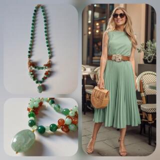 Sage green | brown statement necklace with big sage gemstone