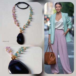 Statement necklace with a mixture of black, purple and blue gemstone
