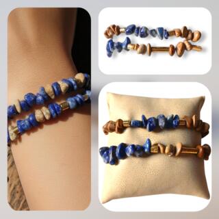 2 Blue | Beige chip beads bracelets set