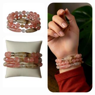 Cherry Quartz 3 bracelets set