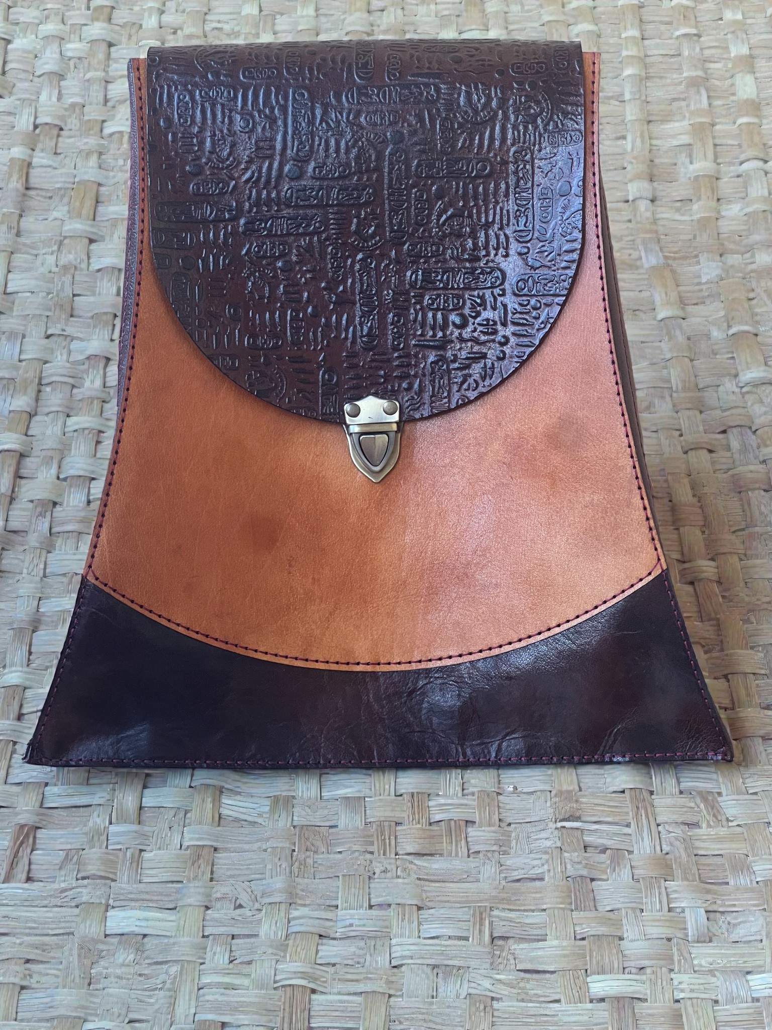 An Unusual Genuine Leather Backpack with Embossed Ancient Egyptian Hieroglyphics 1 An Unusual Genuine Leather Backpack with Embossed Ancient Egyptian Hieroglyphics