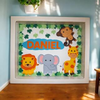 handmade personalized customized baby kids newborn wall frame art paper quilling decor name jungle animals