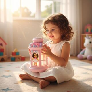 Handmade personalized Ramadan lantern with a custom girl figurine that looks like its owner and includes her name