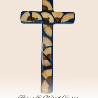 blue resin & wood cross