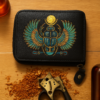 Natural leather Pharaonic scarab black wallet