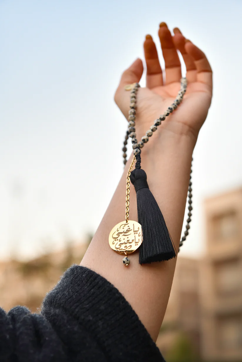 Dalmatian rosary necklace with 18k Gold Plated Brass Pendant 2 Dolmation 1
