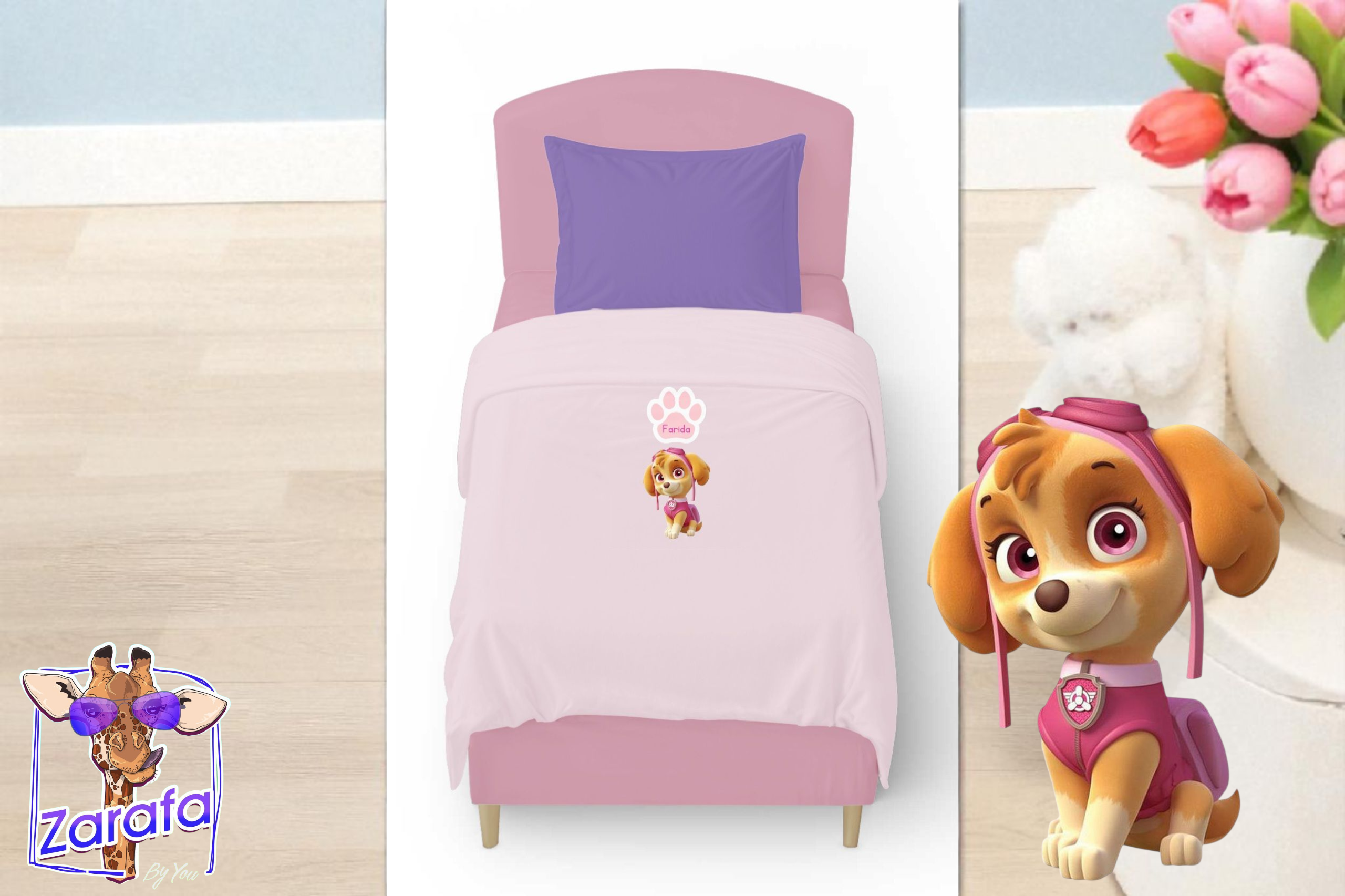 Customized pack of 2 baby bedsheet "Paw patrol girl"
