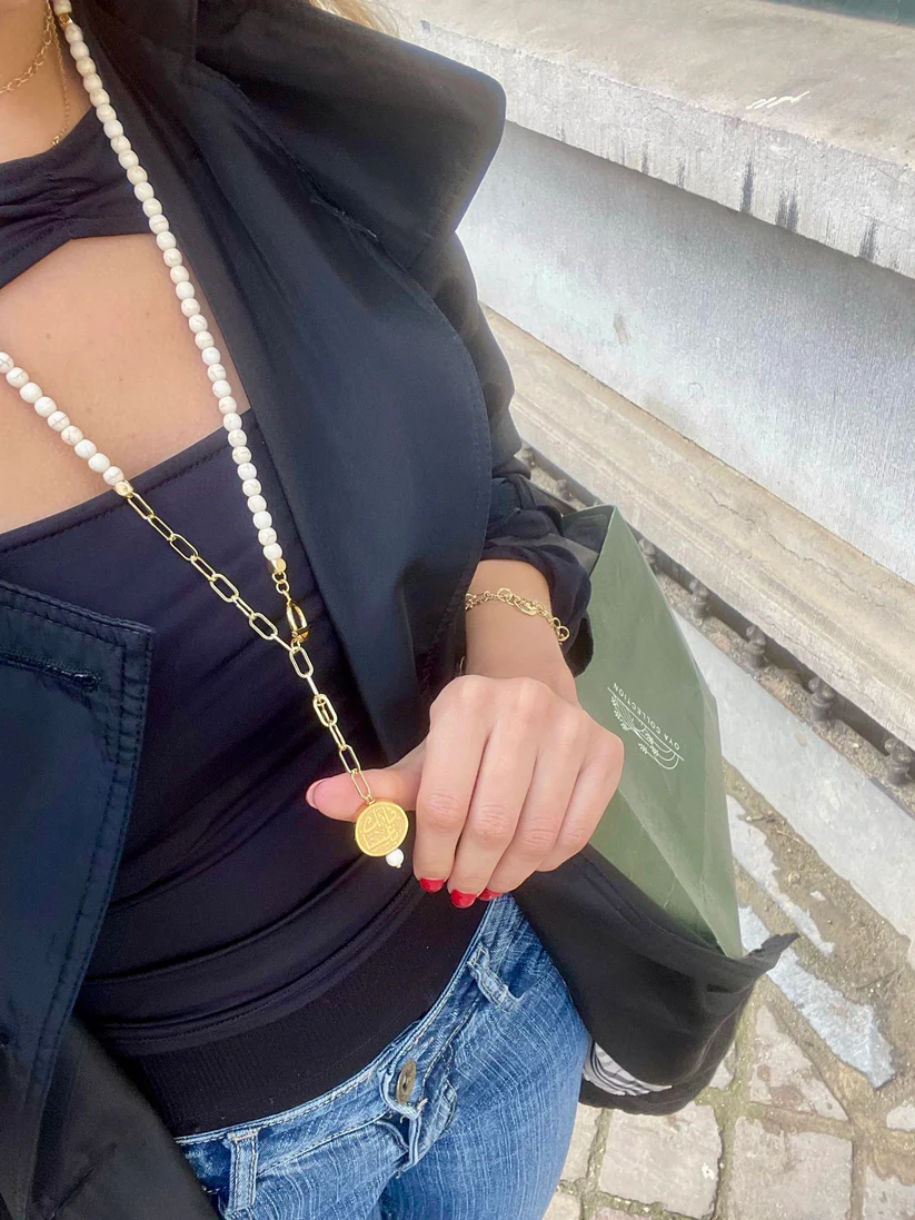 Magnesite rosary necklace/bracelet with 18k Gold Plated Brass Pendant 2 FullSizeRender