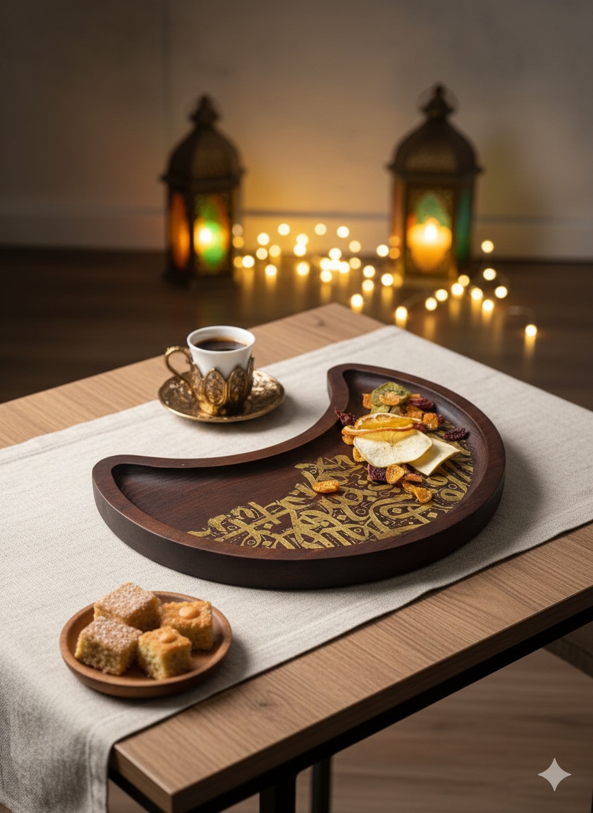 Golden Calligraphy Crescent Tray 1 Golden Calligraphy Crescent Tray