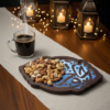 Calligraphy Art Stained Swedish Wood Tray - Deep Blue Edition