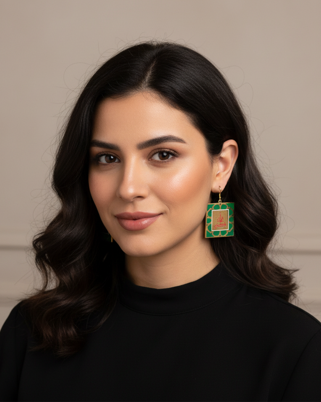 Handmade green Allah Akbar earrings for women 1 Handmade green Allah Akbar earrings for women