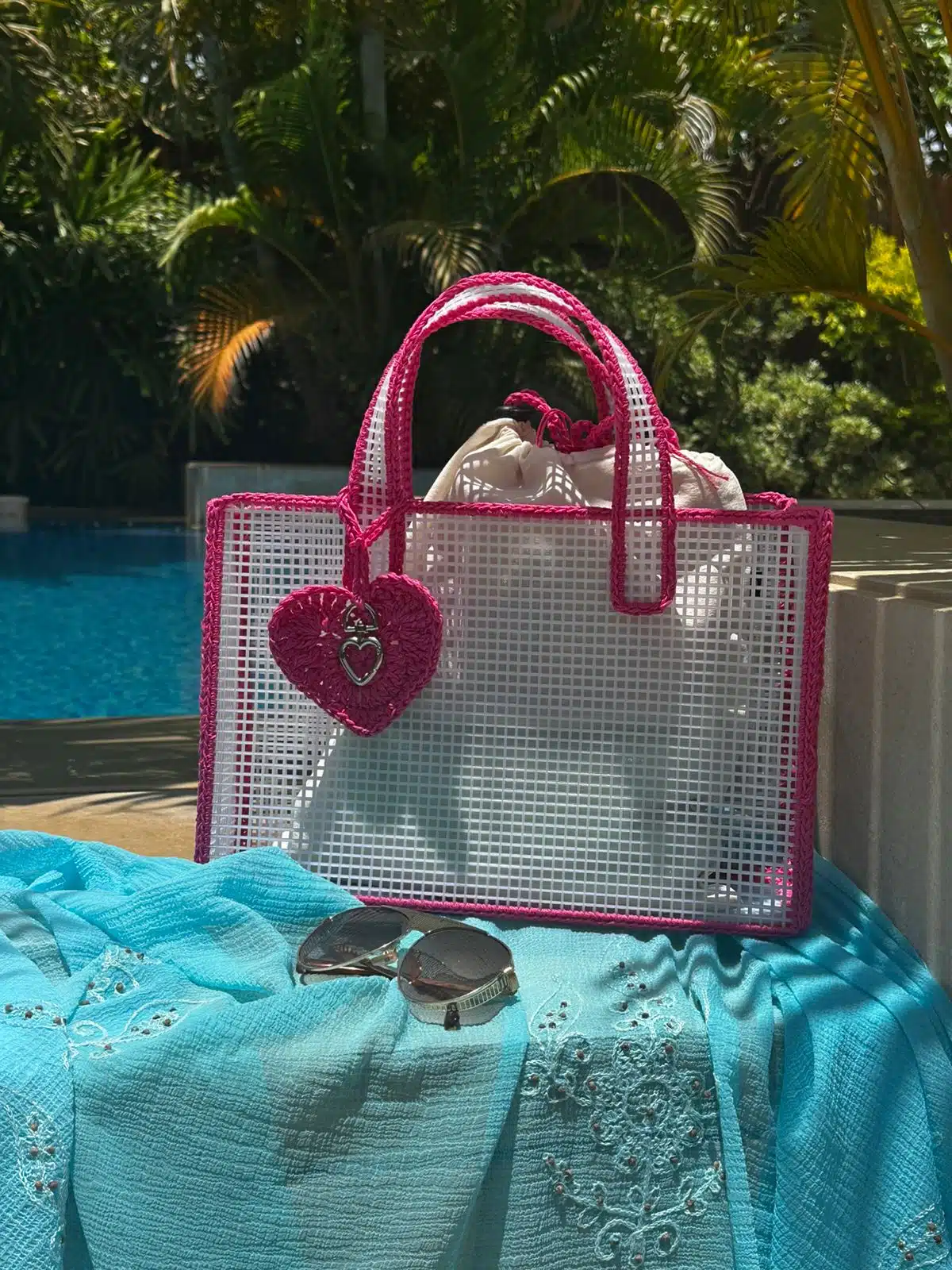 See through white beach bag with pink crochet finish 4 IMG 20250624 WA0002
